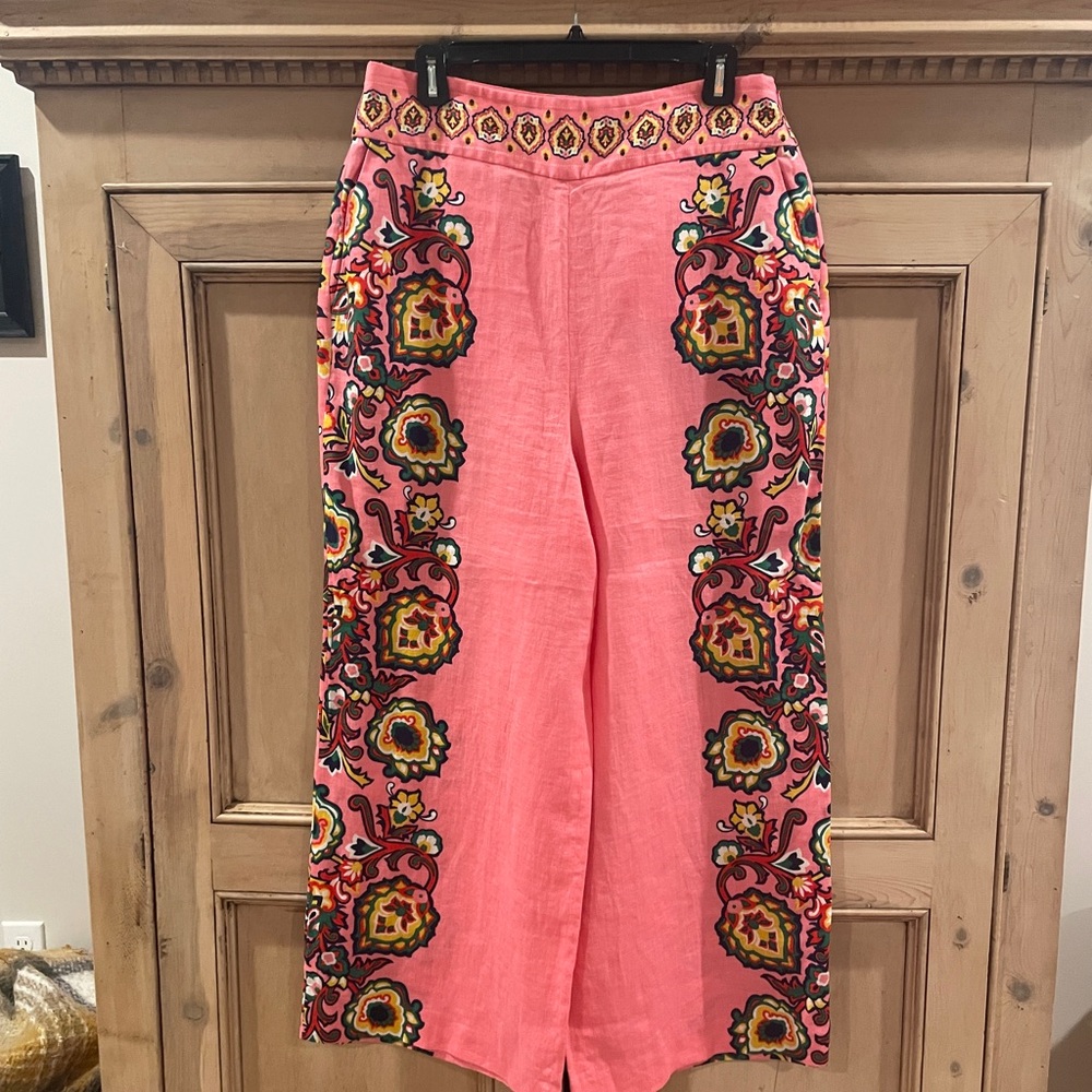 Boden Vibrant Pink Embroidered Wide-Leg Pants